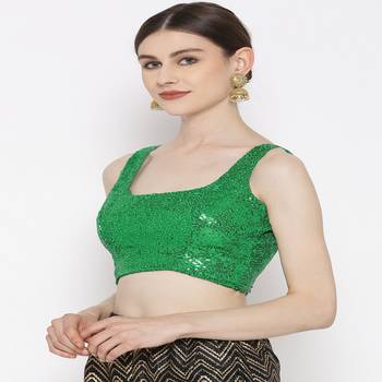 Green Embroidered Brocade Readymade Blouse 3