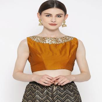 Mustard Embroidered Brocade Readymade Blouse 1