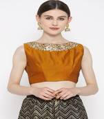 Mustard Embroidered Brocade Readymade Blouse