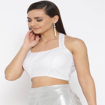 White Embroidered Brocade Readymade Blouse 1