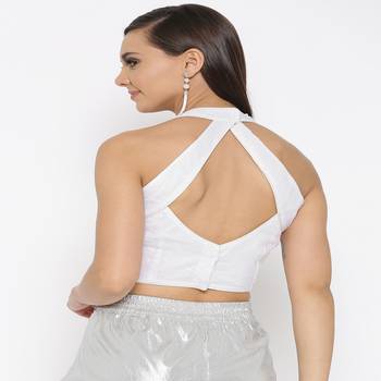 White Embroidered Brocade Readymade Blouse 4