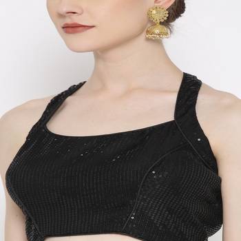 Black Embroidered Brocade Readymade Blouse 1