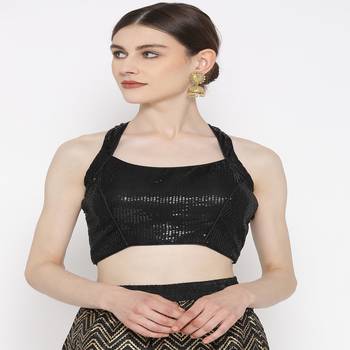 Black Embroidered Brocade Readymade Blouse 2