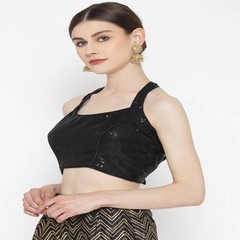 Black Embroidered Brocade Readymade Blouse 3