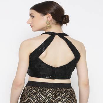 Black Embroidered Brocade Readymade Blouse 4