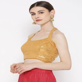 Golden Embroidered Brocade Readymade Blouse 2