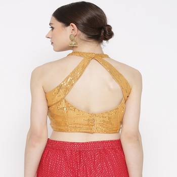 Golden Embroidered Brocade Readymade Blouse 3