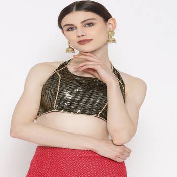 Black Embroidered Brocade Readymade Blouse 1