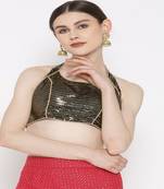 Black Embroidered Brocade Readymade Blouse