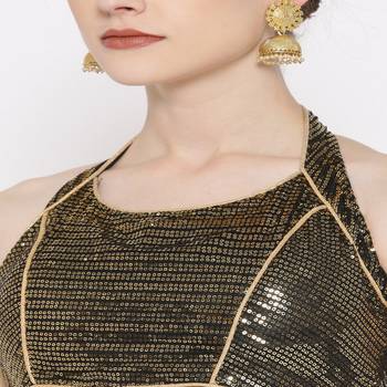 Black Embroidered Brocade Readymade Blouse 2