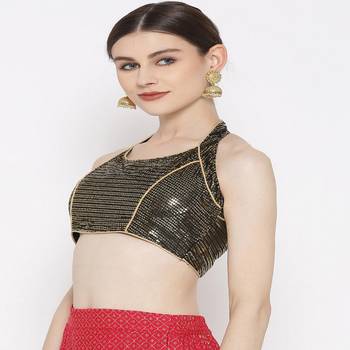 Black Embroidered Brocade Readymade Blouse 3