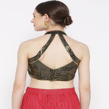 Black Embroidered Brocade Readymade Blouse 4