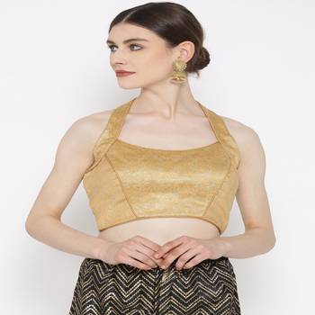 Golden Embroidered Brocade Readymade Blouse 1
