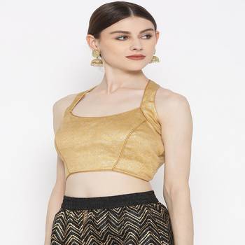 Golden Embroidered Brocade Readymade Blouse 3