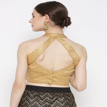 Golden Embroidered Brocade Readymade Blouse 4