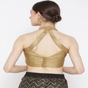 Golden Embroidered Brocade Readymade Blouse 3