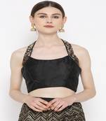 Black Embroidered Brocade Readymade Blouse