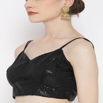 Black Embroidered Brocade Readymade Blouse 1