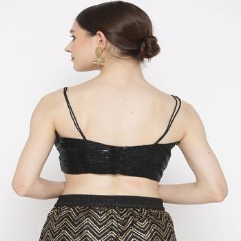 Black Embroidered Brocade Readymade Blouse 3