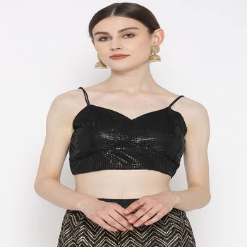 Black Embroidered Brocade Readymade Blouse 4
