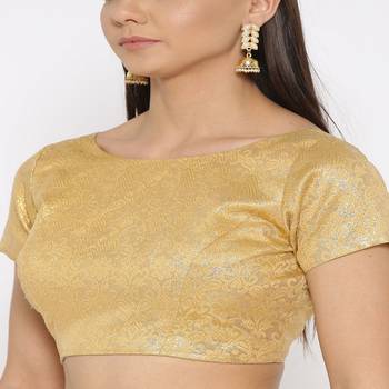 Golden Embroidered Brocade Readymade Blouse 2
