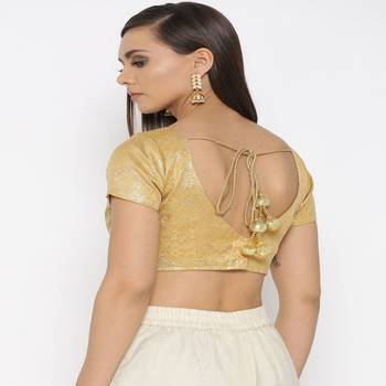 Golden Embroidered Brocade Readymade Blouse 3