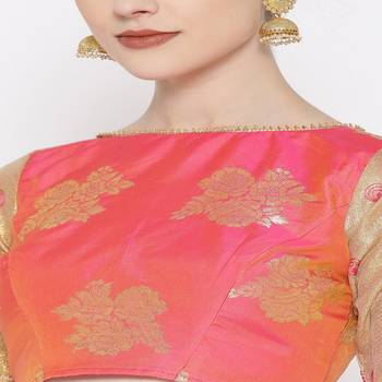 Pink Embroidered Brocade Readymade Blouse 2
