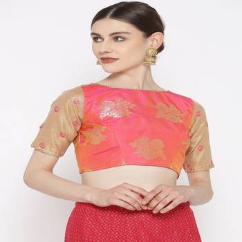 Pink Embroidered Brocade Readymade Blouse 4