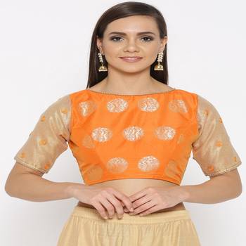 Orange Embroidered Brocade Readymade Blouse 2