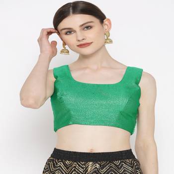 Green Embroidered Brocade Readymade Blouse 3