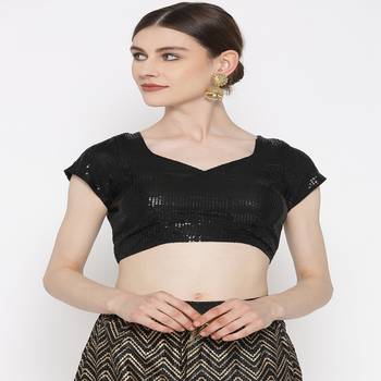Black Embroidered Brocade Readymade Blouse 1