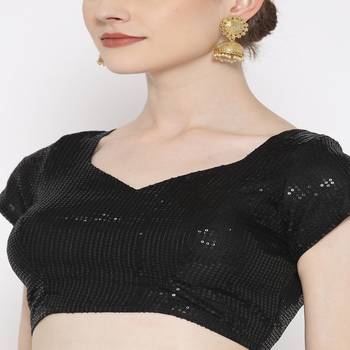 Black Embroidered Brocade Readymade Blouse 2