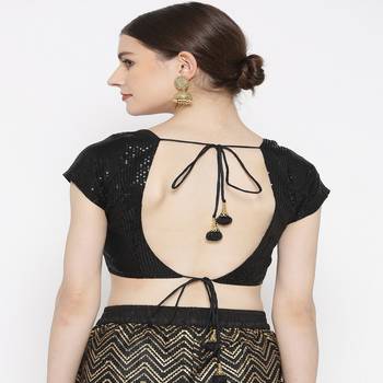 Black Embroidered Brocade Readymade Blouse 3