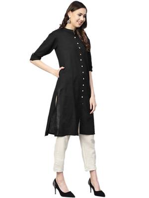 Black plain cotton kurtas-and-kurtis 3