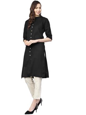 Black plain cotton kurtas-and-kurtis 4