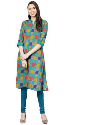 Teal printed liva kurtas-and-kurtis 1