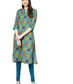 Teal printed liva kurtas-and-kurtis