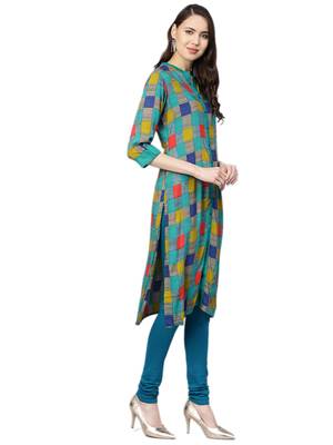 Teal printed liva kurtas-and-kurtis 3