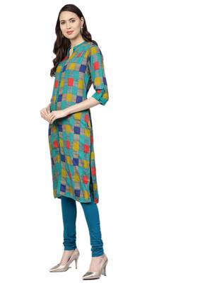 Teal printed liva kurtas-and-kurtis 4