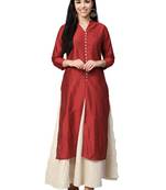 Red plain art silk kurtas-and-kurtis
