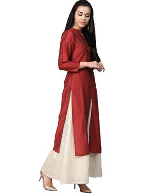 Red plain art silk kurtas-and-kurtis 3