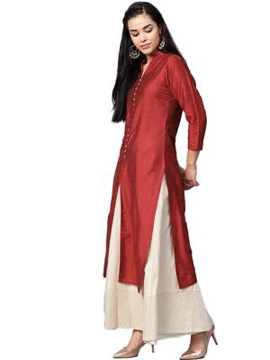 Red plain art silk kurtas-and-kurtis 4