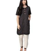 Black printed cotton kurtas-and-kurtis