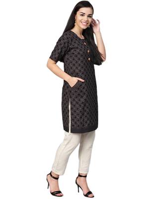 Black printed cotton kurtas-and-kurtis 3