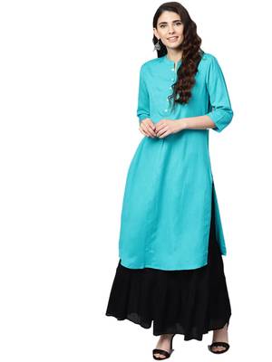 Sky-blue plain liva kurtas-and-kurtis 1