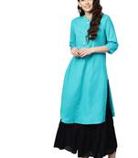 Sky-blue plain liva kurtas-and-kurtis
