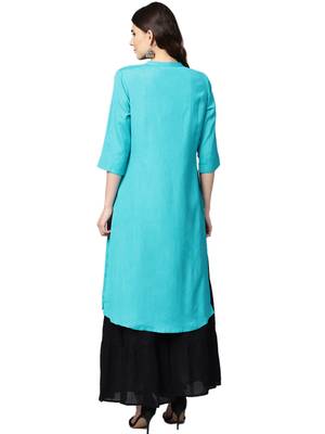 Sky-blue plain liva kurtas-and-kurtis 2