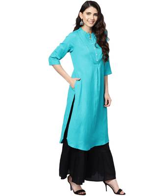 Sky-blue plain liva kurtas-and-kurtis 3