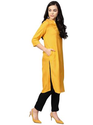 Yellow plain liva kurtas-and-kurtis 3