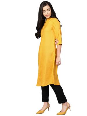 Yellow plain liva kurtas-and-kurtis 4